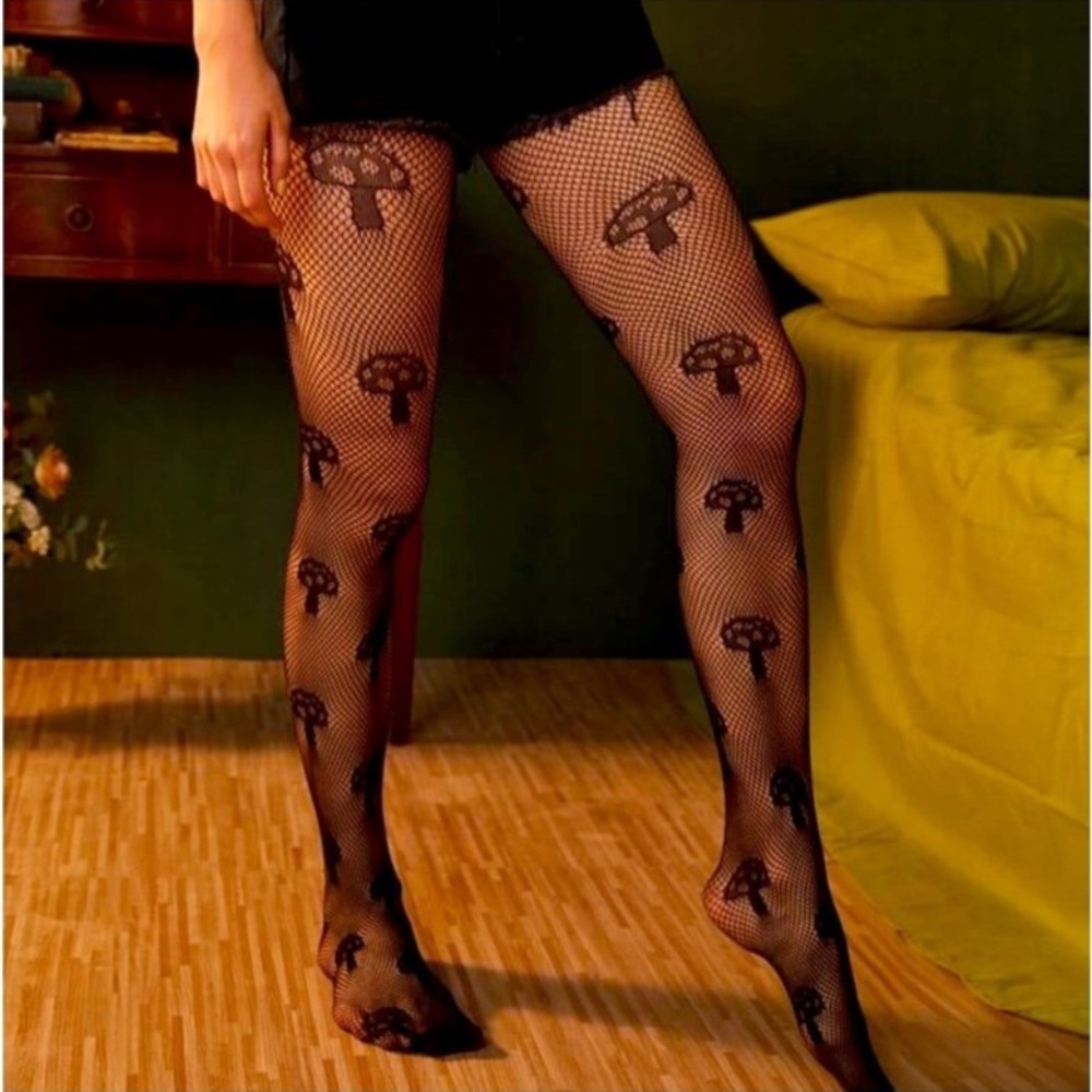 Black Mushroom Fishnet Tights - Women's Fashion Hosiery